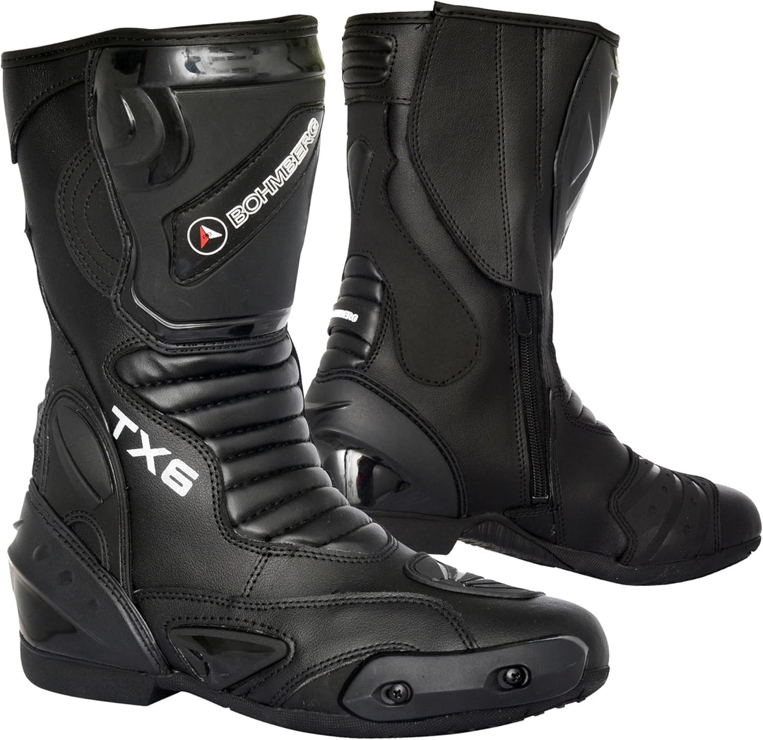 Bohmberg TX6 Herren Motorradstiefel, ergonomisch, Motorradschuhe aus stabilem Leder mit aufgesetzten