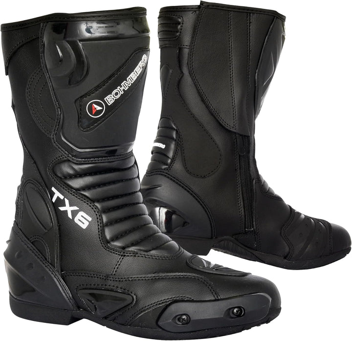 Bohmberg TX6 Herren Motorradstiefel, ergonomisch, Motorradschuhe aus stabilem Leder mit aufgesetzten