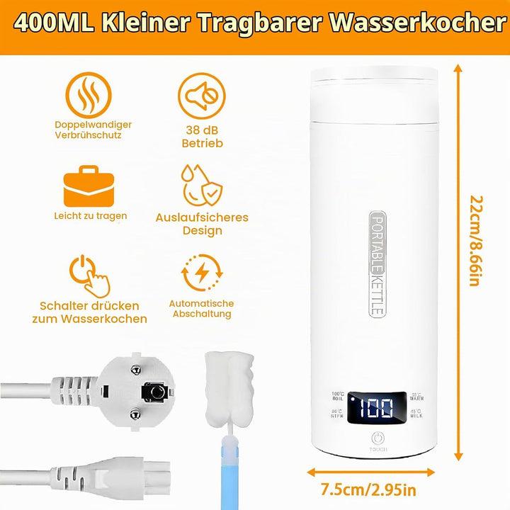 Reisewasserkocher 0.4 Liter, Tragbarer Reise Wasserkocher mit Temperatureinstellung, Elektrischer Re