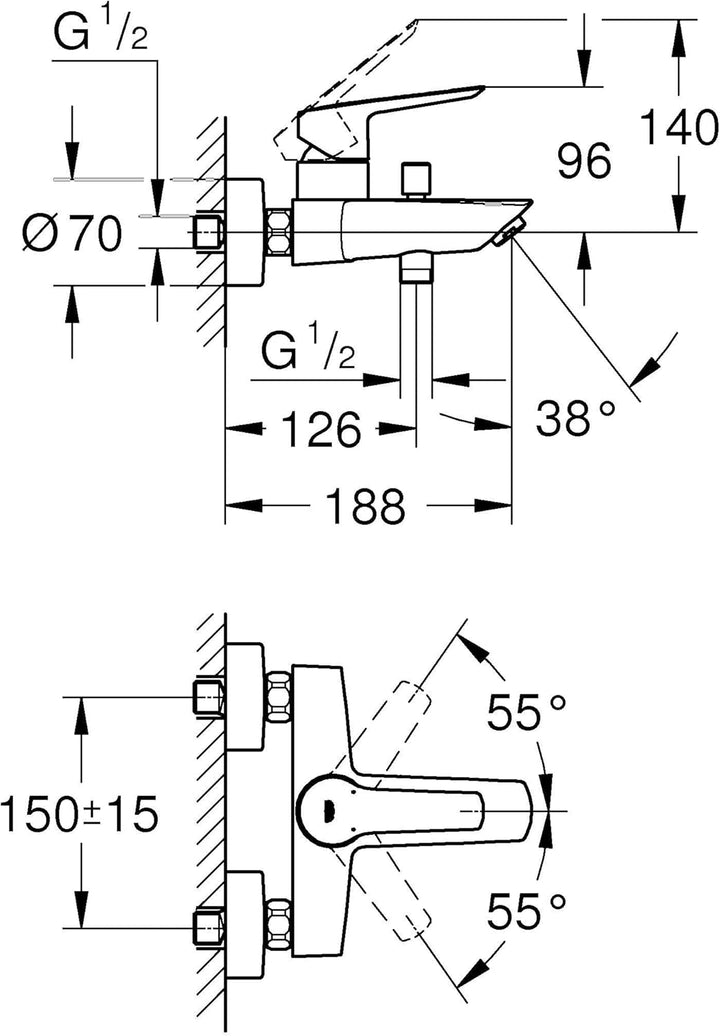 GROHE Start - Einhand-Wannenarmatur (DN 15, Wandmontage, langlebige Oberfläche), chrom, 24206002 Wan