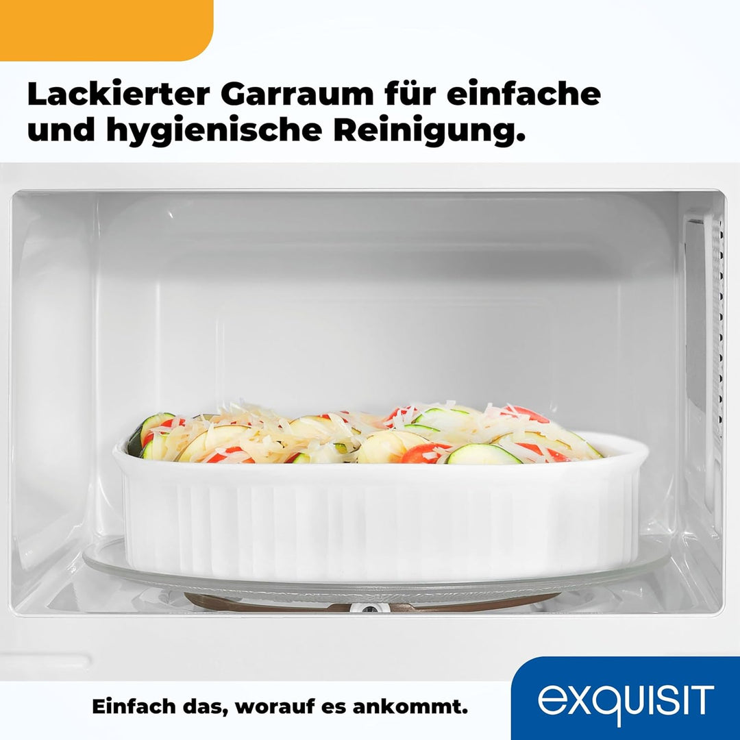 Exquisit Mikrowelle 20L, 700 Watt, 24,5cm Drehteller, 5 Leistungsstufen, Timer, Auftaufunktion, 2 Dr