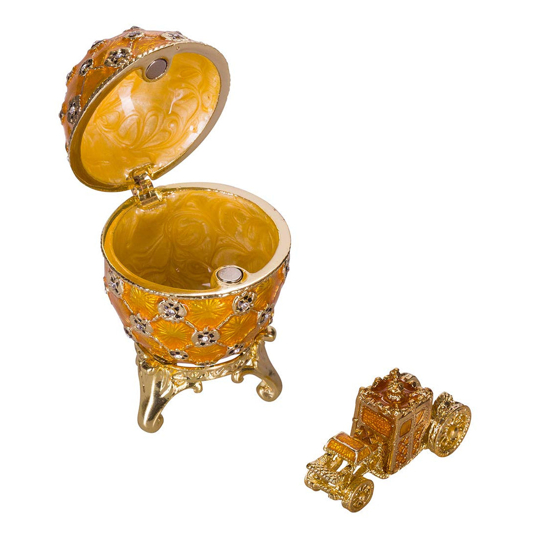 Fabergé-Stil Krönungs Ei/Schmuckkästchen mit Kutsche 6,5 cm gelb