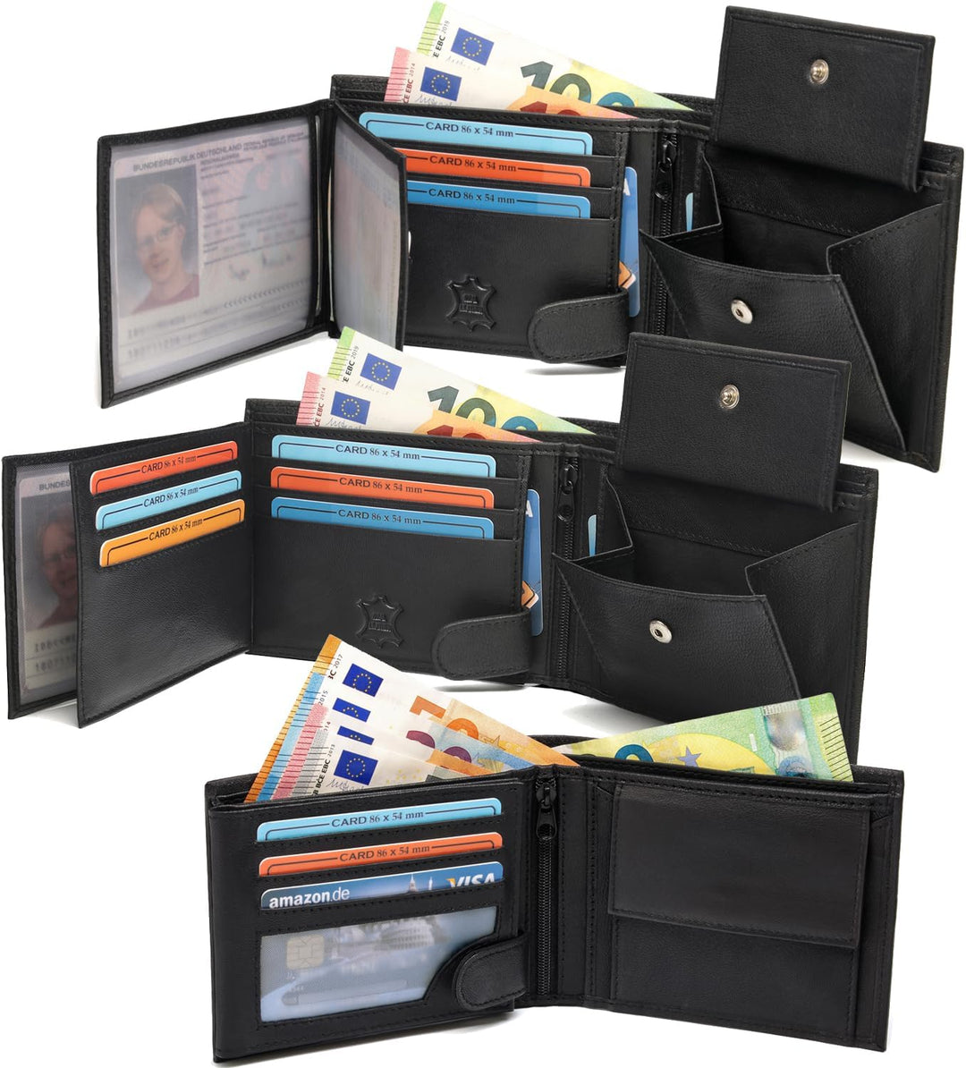 Fa.Volmer ® Leder Geldbörse Herren mit RFID-Schutz I extra-stabile Doppelnaht I 9 Fächer für Kreditk