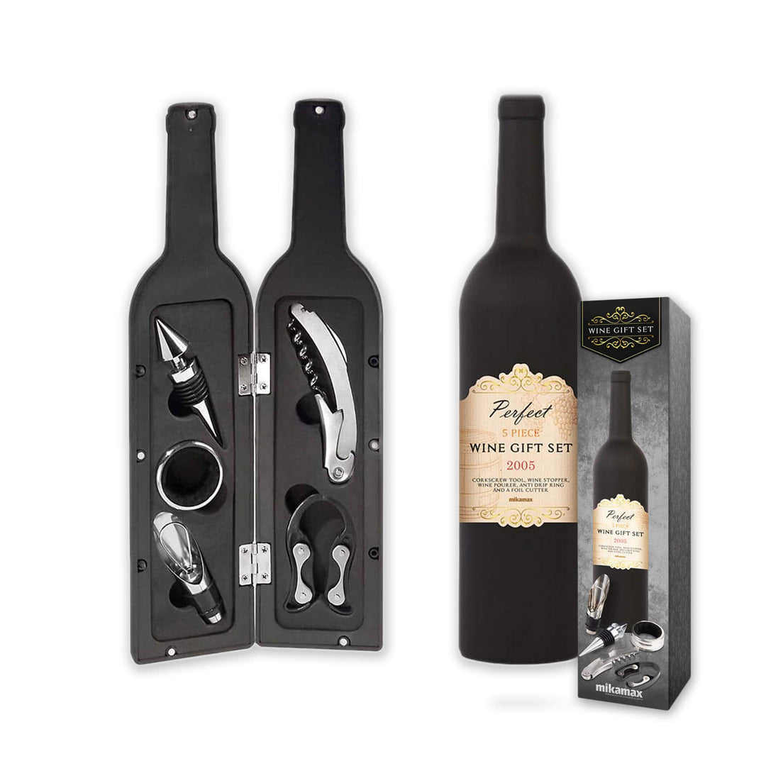 MikaMax Geschenkset für Wein Glas Schwarz Grande – All-in-One Weingeschenkset, Korkenzieher, Weinver