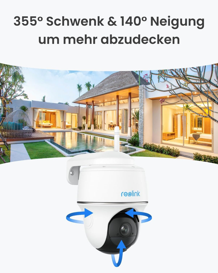 Reolink 2K Überwachungskamera Aussen Set WLAN mit Solar-/Akkubetrieb, Lokale Speicherung, 360° Schwe