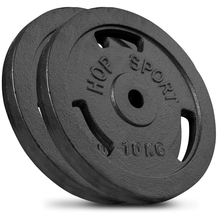 Hop-Sport 20 kg Gusseisen Hantelscheiben 30mm Set 4 x 5 kg / 2 x 10 kg - Guss Gewichte Hantel Set 30