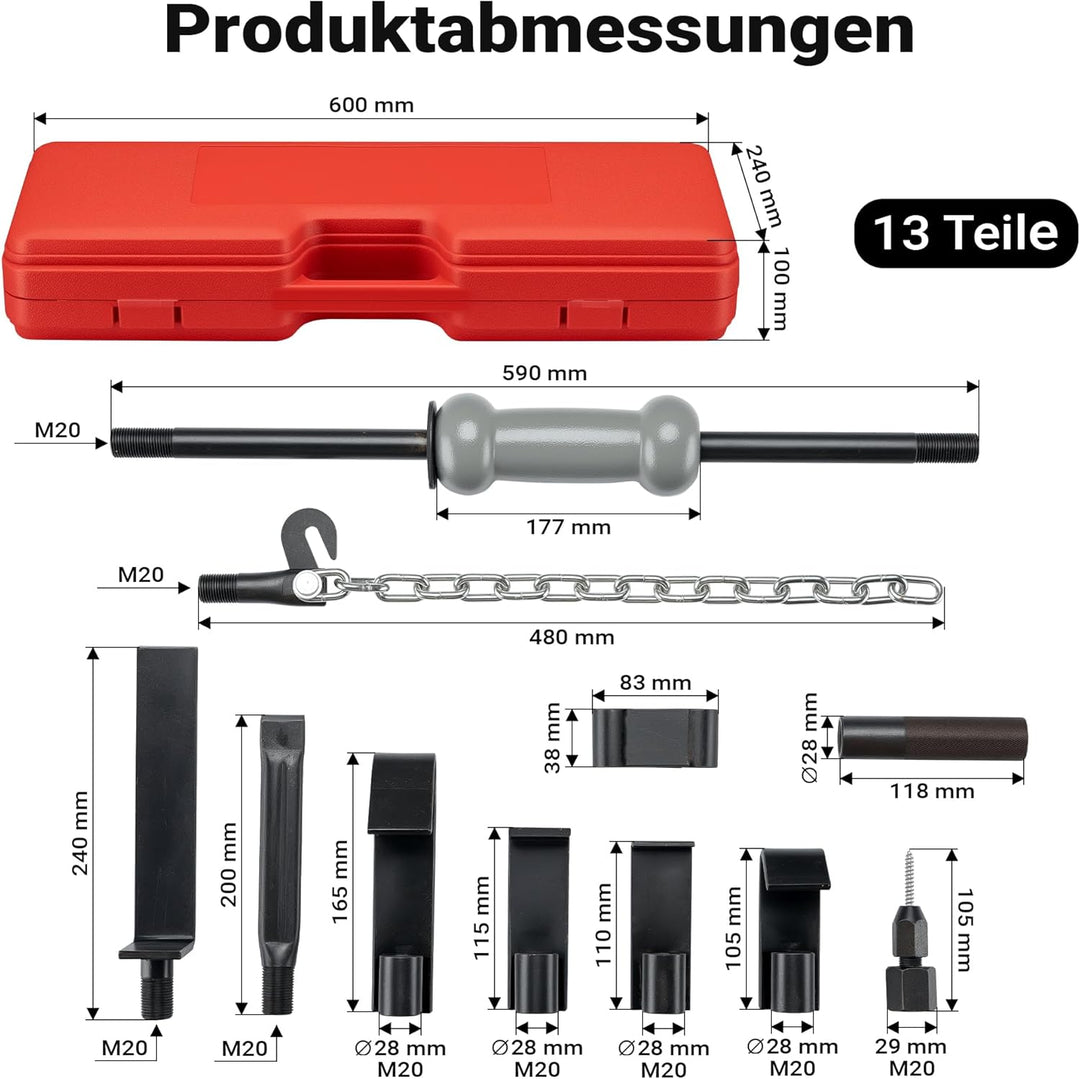 Wiltec Universal Ausbeulwerkzeug 11-TLG., Ausbeulsatz mit Schlaghammer Gleithammer und Zubehör, Ausb