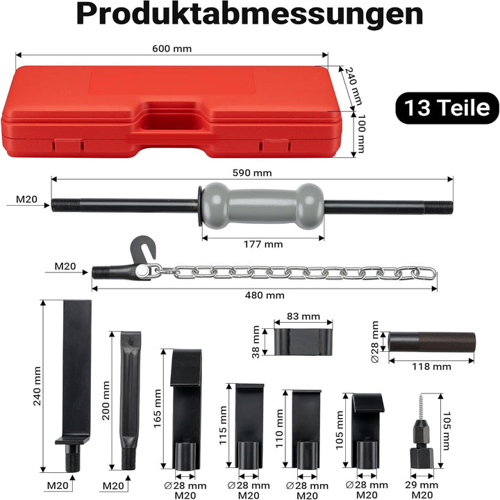 Wiltec Universal Ausbeulwerkzeug 11-TLG., Ausbeulsatz mit Schlaghammer Gleithammer und Zubehör, Ausb