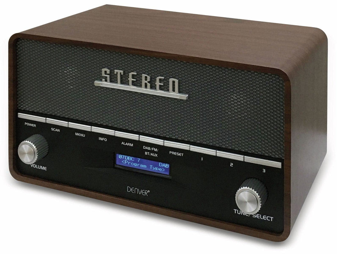 Denver DAB Radio DAB36, Radio mit Bluetooth, Retro Radio aus Holz, FM Radio, DAB, DAB+, AUX, Batteri