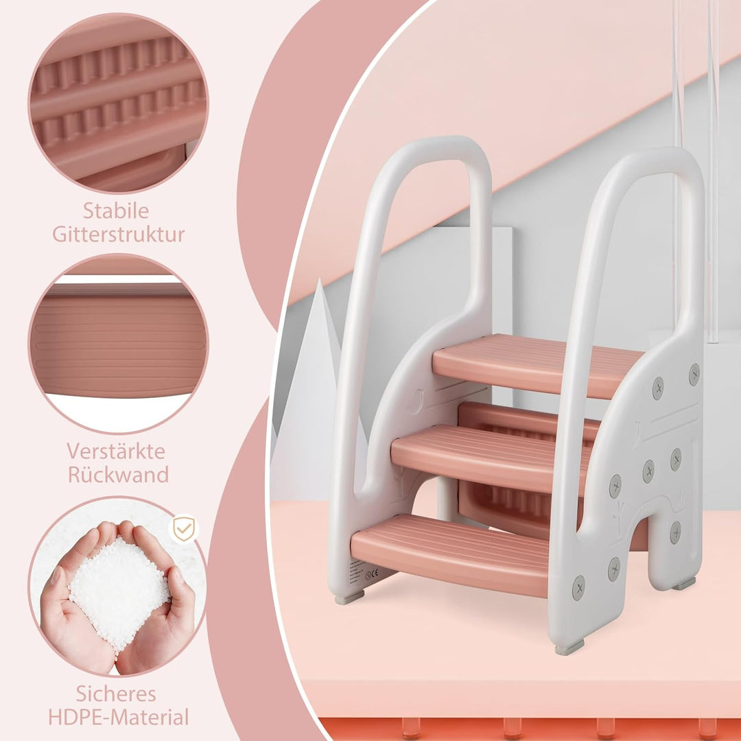 COSTWAY 3 stufiger Tritthocker für Kinder, Trittschemel höhenverstellbar mit Abnehmbarer Oberstufe &