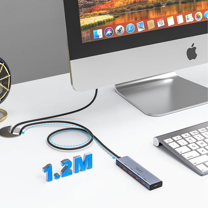 USB Hub 3.2 Gen 2, TSUPY USB Hub 10Gbps, Aluminium USB Verteiler mit 120cm Kabel kompatibel für Lapt
