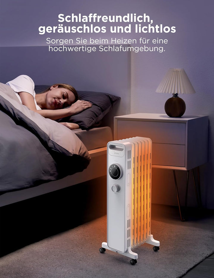 Midea NY1507-22M Ölradiator 1500W Energiesparend Leise, Elektroheizung mit 7 Rippen, Thermostat,3 He