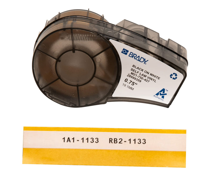 Brady, M21-750-427, Vinyl, Schwarz auf WeissTransparent, 19,05mm x 4,26m, max. Kabeldurchmesser: 3,2
