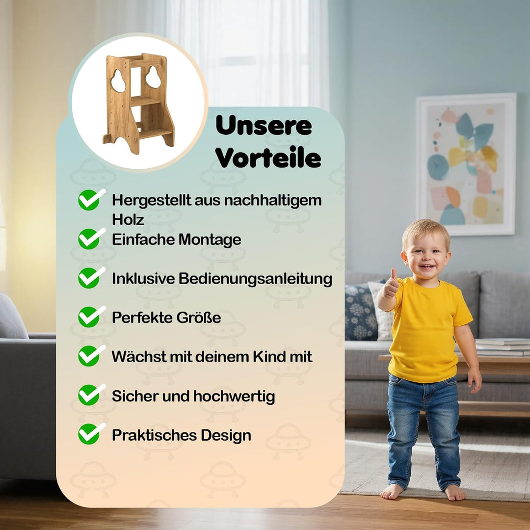 COSYLAND Lernturm ab 1 Jahr - Learning Tower - Höhenverstellbar Montessori Lernturm mit Kippschutz,