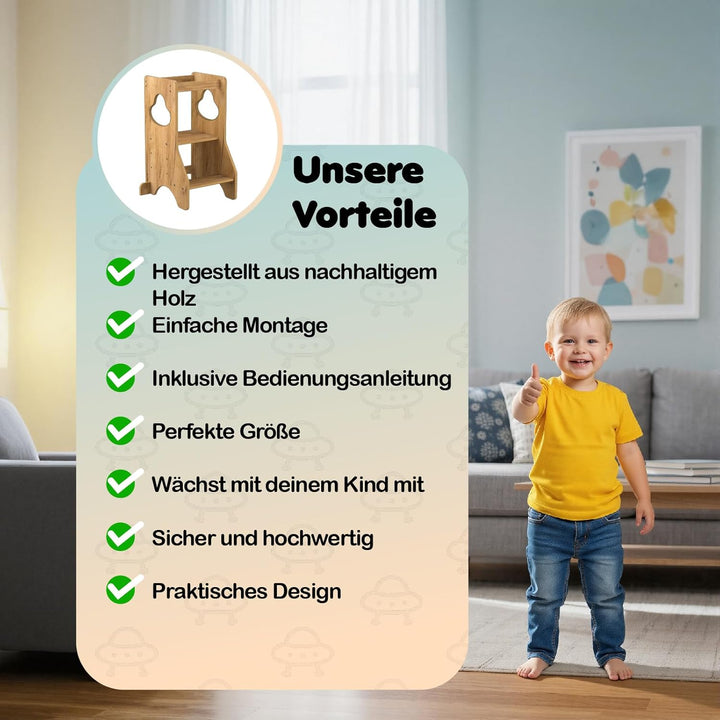 COSYLAND Lernturm ab 1 Jahr - Learning Tower - Höhenverstellbar Montessori Lernturm mit Kippschutz,