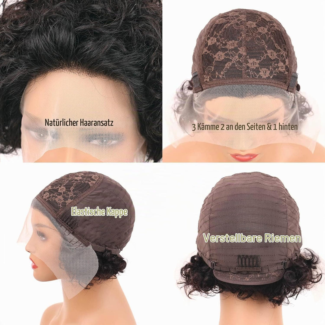 DaiMer Lace Pixie Cut Wigs Lace Front Short Curly Human Hair Wigs for Women Natural Hairline 130% De