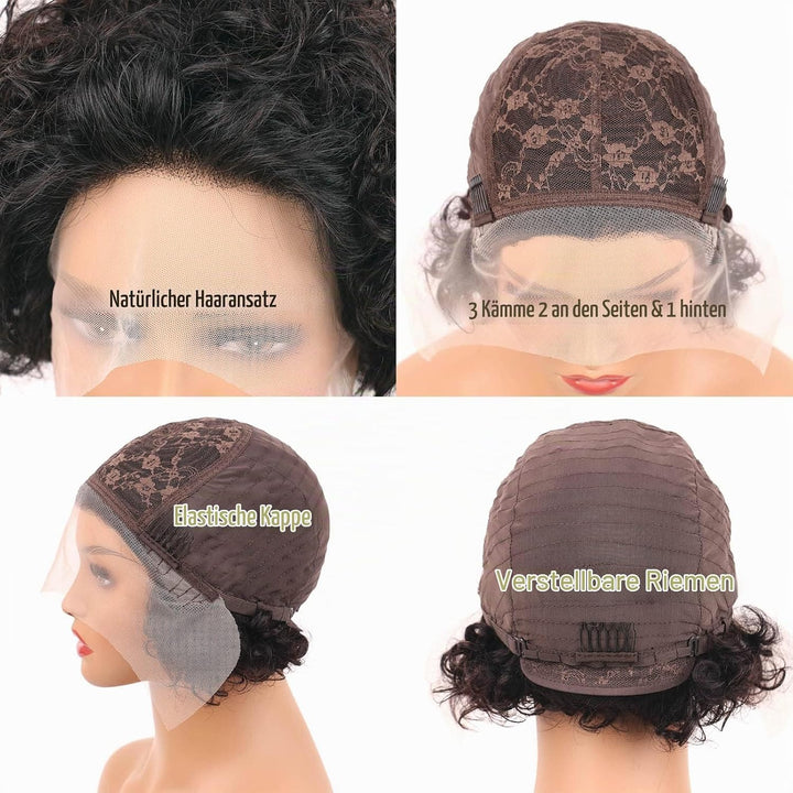 DaiMer Lace Pixie Cut Wigs Lace Front Short Curly Human Hair Wigs for Women Natural Hairline 130% De