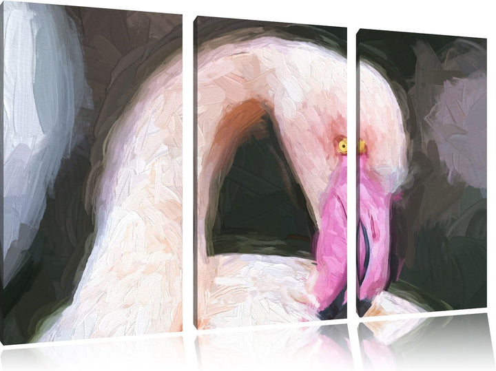 Flamingo beim Putzen Spezial 3-Teiler Leinwandbild 120x80 Bild auf Leinwand, XXL riesige Bilder fert