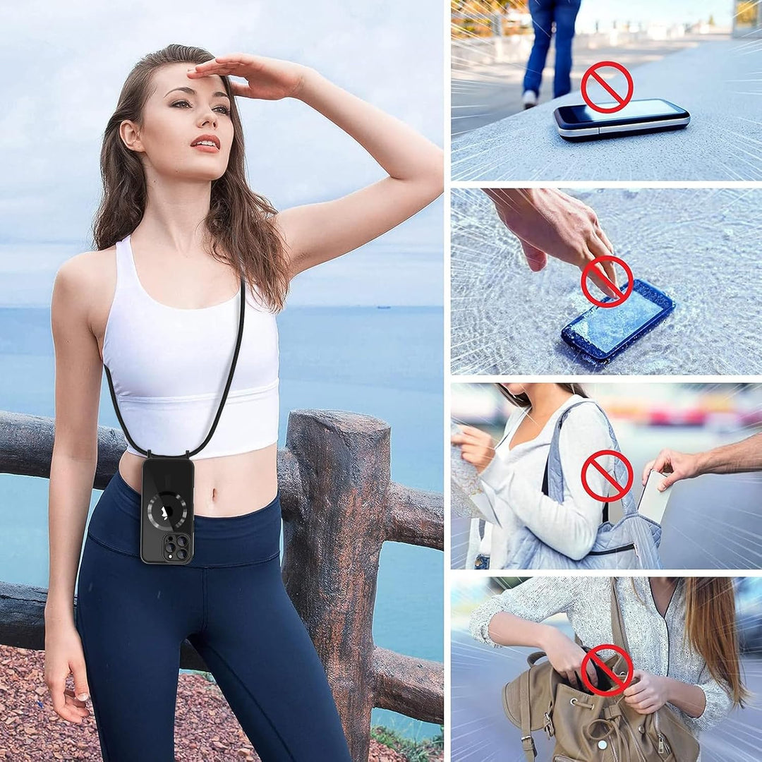 Handyband für iPhone 16 Pro Max Hülle mit Band + 2 Stück Glas Schutzfolie Transparent Silikon Handyh