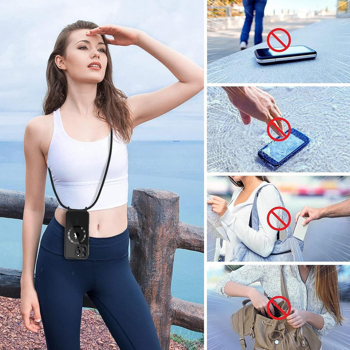Handyband für iPhone 16 Pro Max Hülle mit Band + 2 Stück Glas Schutzfolie Transparent Silikon Handyh