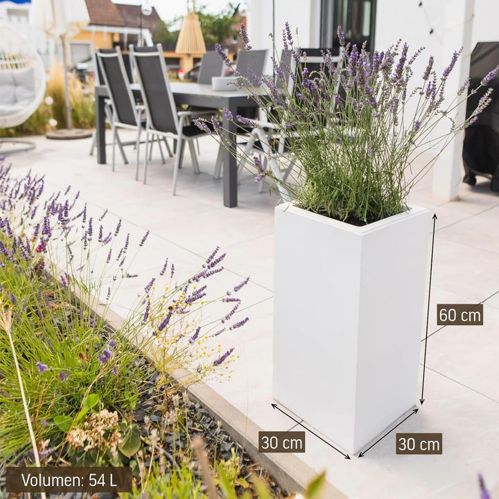 VIVANNO Pflanzkübel Pflanzgefäss Blumenkübel Fiberglas weiss matt Block - 30x30x60 cm Weiss Matt 60x