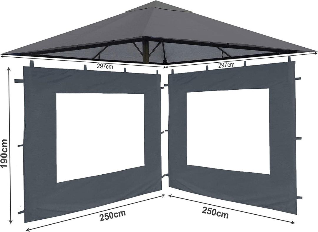 QUICK STAR Set Ersatzdach und 2 Seitenteile für Garten Pavillon 3x3m Grau RAL 7012 Antik Pavillondac