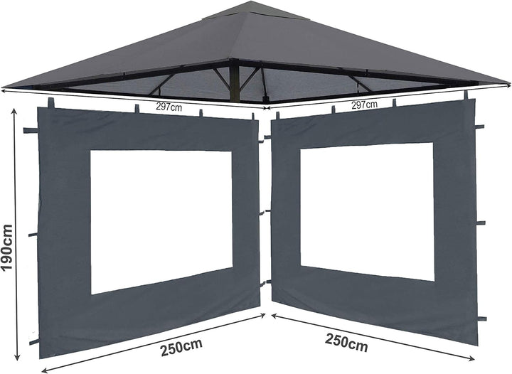 QUICK STAR Set Ersatzdach und 2 Seitenteile für Garten Pavillon 3x3m Grau RAL 7012 Antik Pavillondac