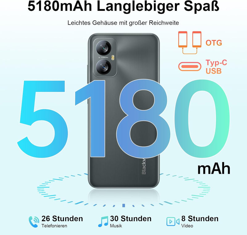 Blackview A52 Pro (12GB+128GB) Smartphone Ohne Vertrag, 5180mAh 90Hz/6.52" HD+ Android 13 Handy güns