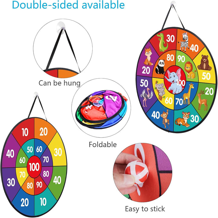 LAMEK Klett Dartscheibe Kinder Doppelseitige Dartspiel 66cm Faltbares Tier Klettballspiel mit 6 kleb