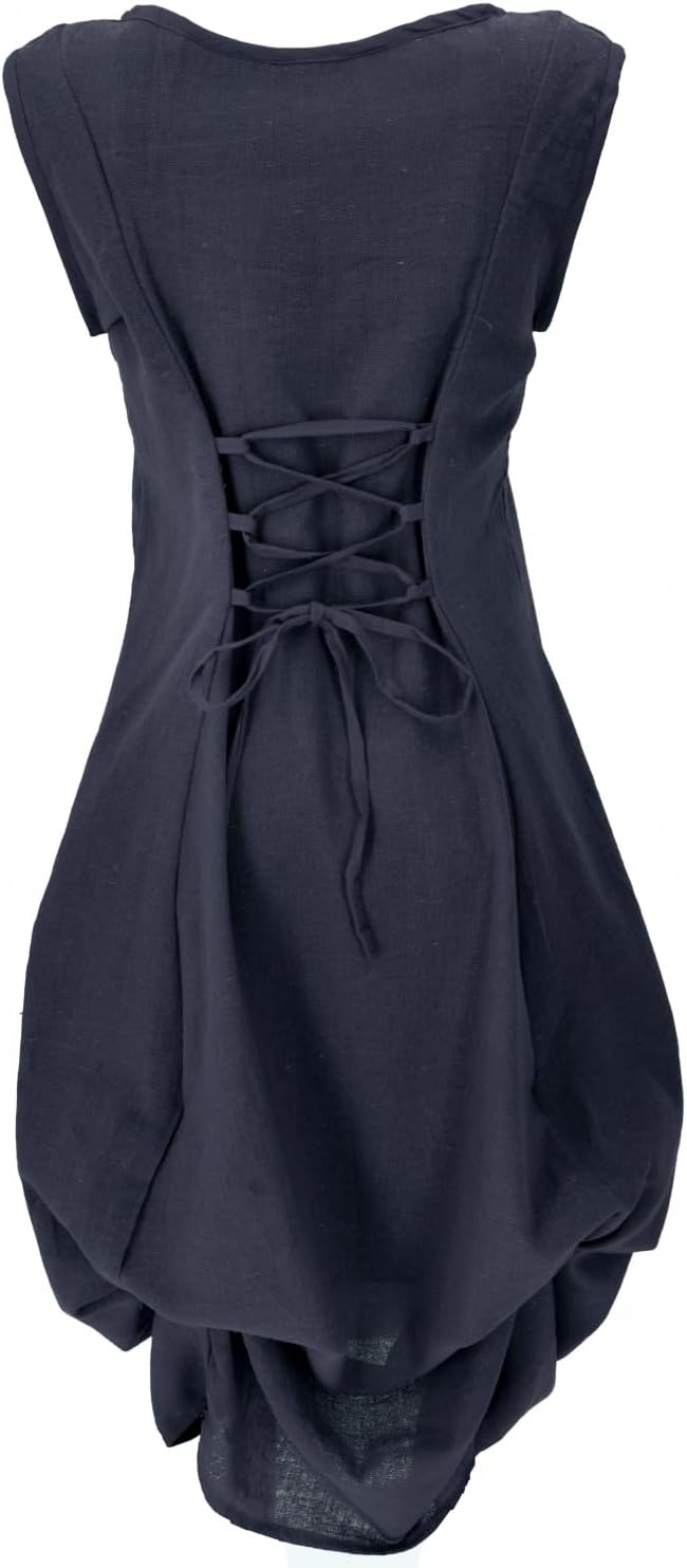 GURU SHOP Langes Wandelbares Sommerkleid, Maxikleid, Damen, Baumwolle 38 Schwarz, 38 Schwarz