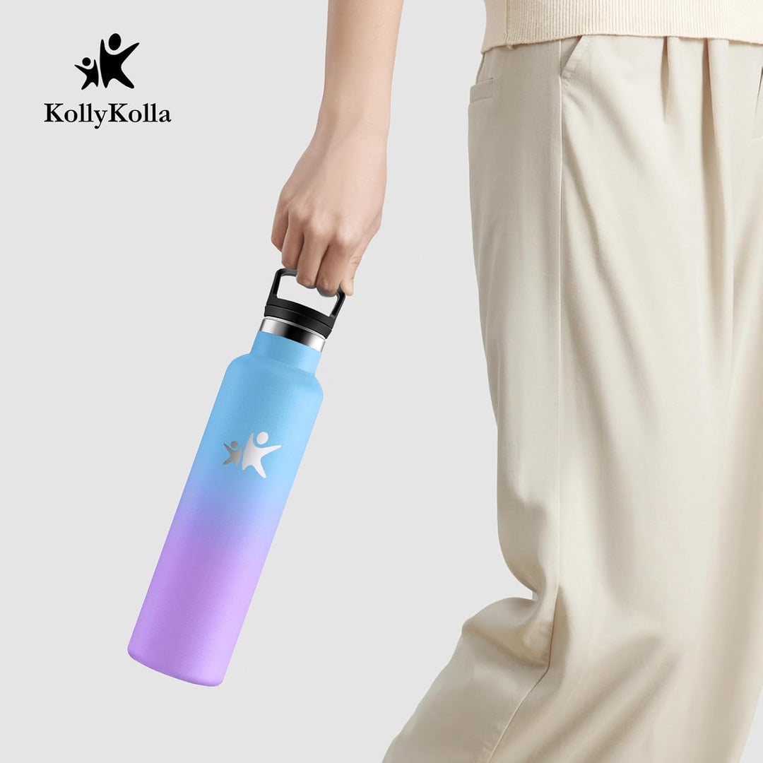 KollyKolla Thermosflasche 1L, Wasserflasche Kohlensäure Geeignet, Trinkflasche Edelstahl mit Strohha