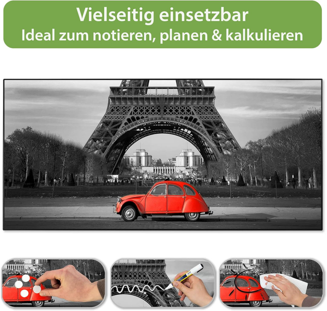 banjado Magnettafel schwarz 78 x 37cm / Magnetwand Metall/Magnetpinnwand als Memoboard/Pinnwand Magn