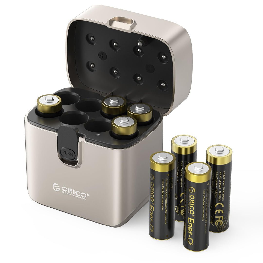 ORICO Ladegerät für AA Lithium Akkus mit 8X 1,5V wiederaufladbare Batterien (2300mWh), 3h Schnelllad