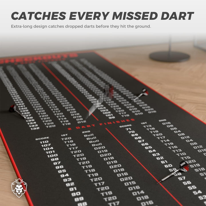 KOTO - Carpet Checkout Dartmatte, Schutz Bodens und Dartpfeile, Mit Score-Indikation + Oche Rot, Rot