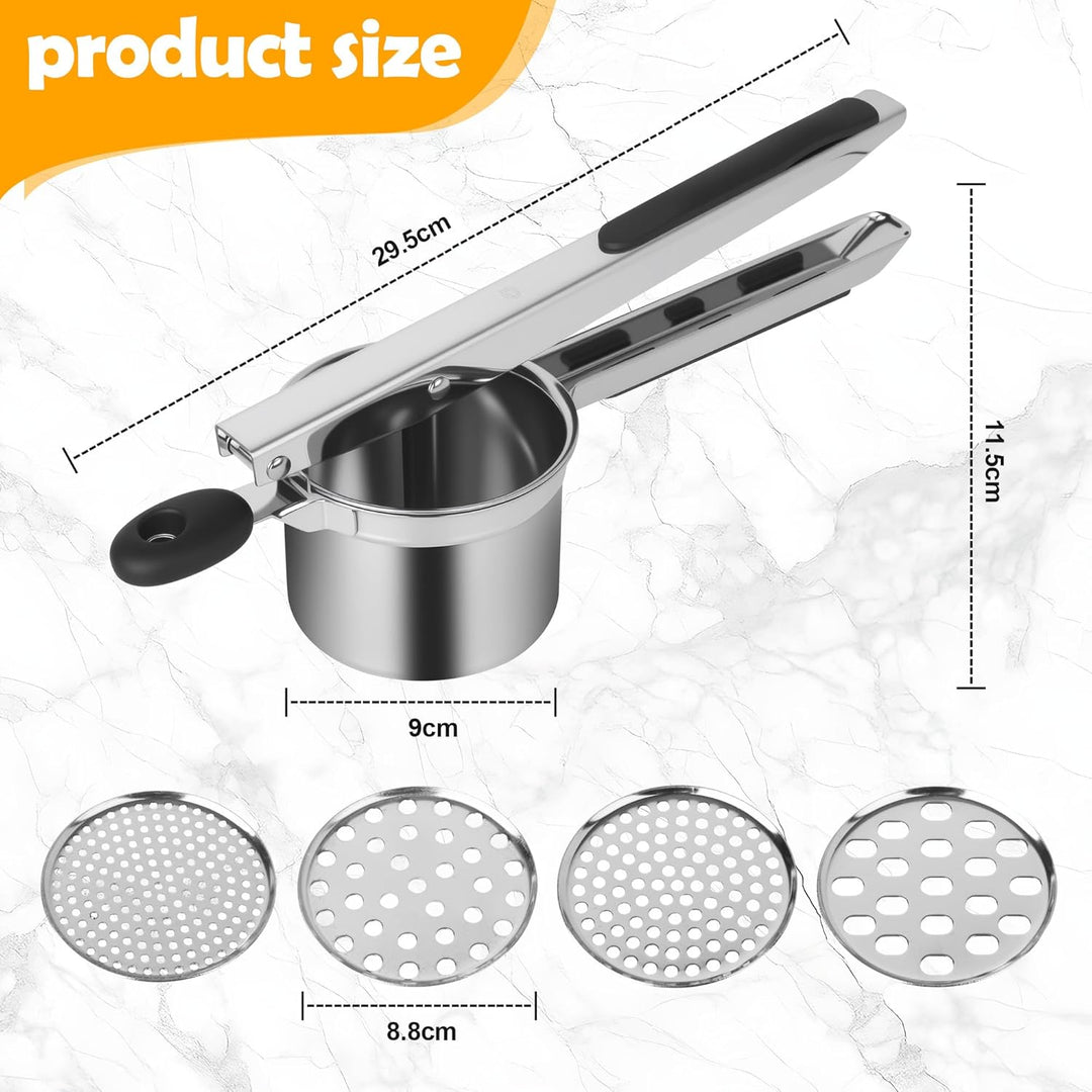 Kartoffelpresse mit 4 Austauschbare Sieb,Spätzlepresse,Edelstahl Kartoffelpresse,Kartoffelpresse für