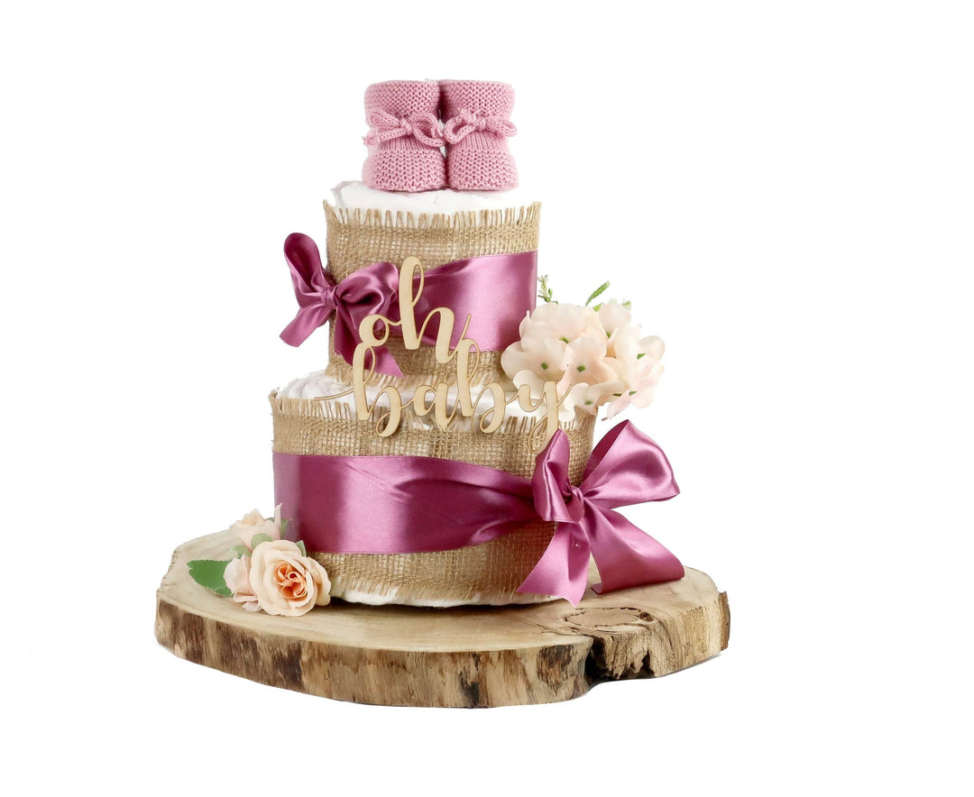 Windeltorte ALLES JUTE | zur Geburt (2-stöckig, plum)