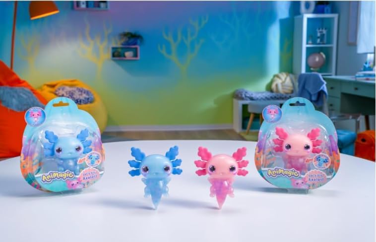 Animagic - Set 1 Rosa Axolotl + 1 Blauer Axolotl - Elektronisches & Leuchtendes Haustier - für Kinde