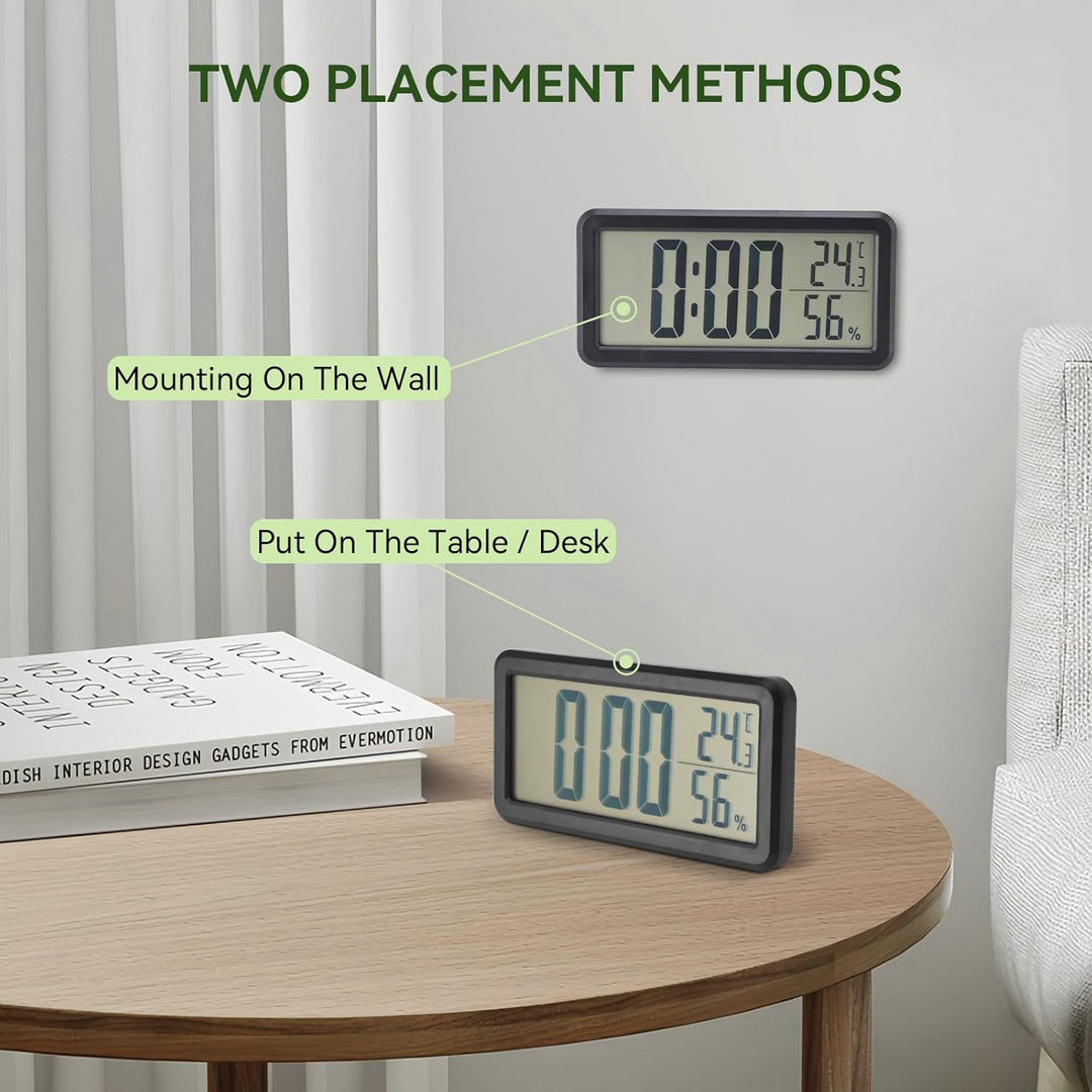 plplaaoo grosse Display-Uhr, Digitaler Wecker, schwarz, Temperatur, Luftfeuchtigkeit, tragbarer Reis