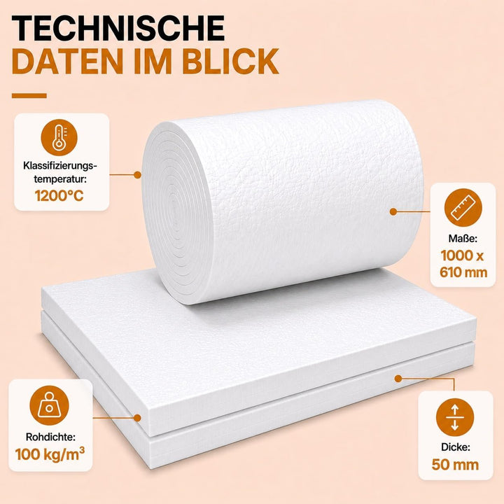 HeWaTherm Keramikfasermatte (Bio-Wolle) 1200°C / 96kg 1000 x 610 x 50,8mm