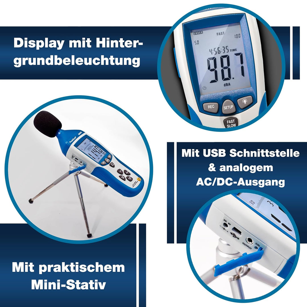 PeakTech 8005 - Schallpegelmessgerät Klasse 2 mit Aufzeichnung (32000 Messwerte), Kalibriert, Schall