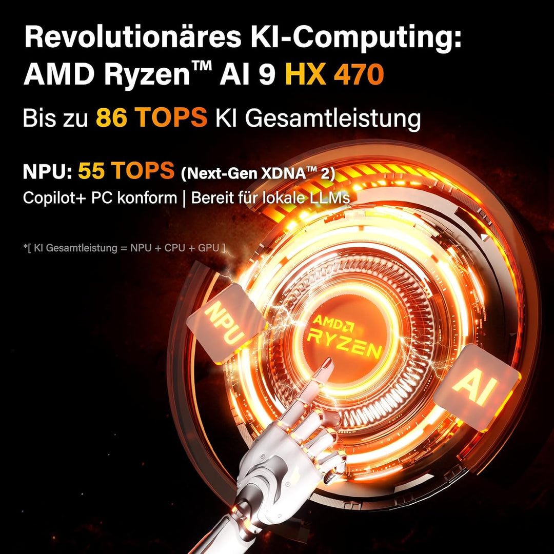 GEEKOM AI Mini PC A9 Max mit AMD Ryzen AI 9 HX 370(12C/24T, bis zu 5.1GHz), 32GB DDR5+ 2TB SSD, 2.5G