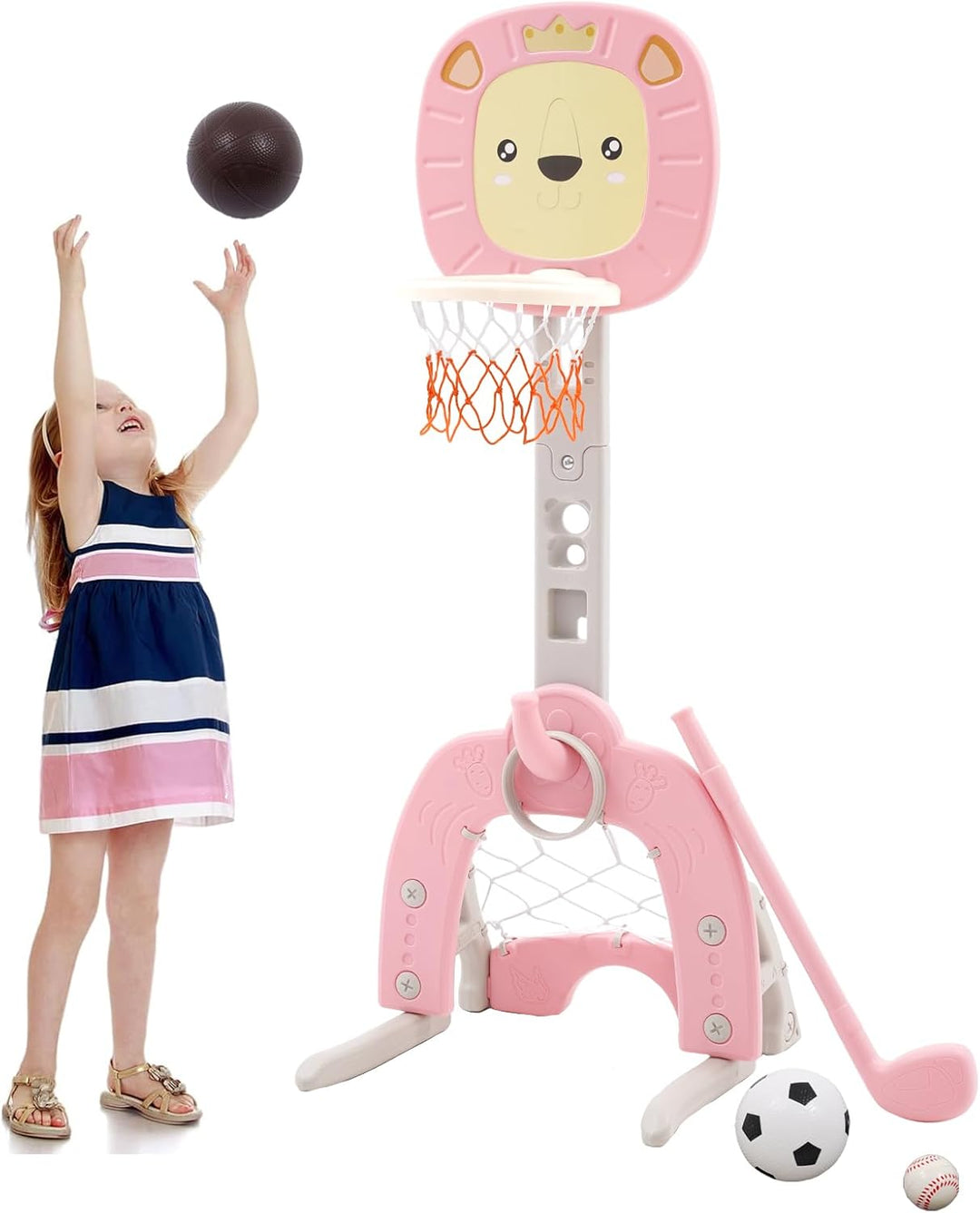 Kinder Basketballkorb Set 4 in 1 Basketballkorb Outdoor Indoor mit Basketball Fussball Ring Werfen G