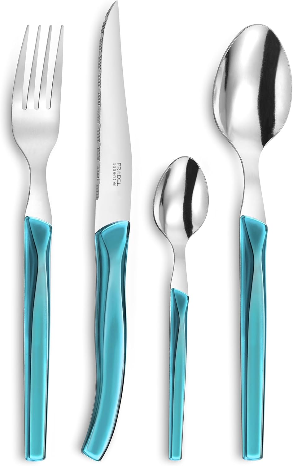 Lou Laguiole RISING SUN Besteck Set 6 Personen | 24-teilig | Türkis glänzend | Essbesteck 6 Personen