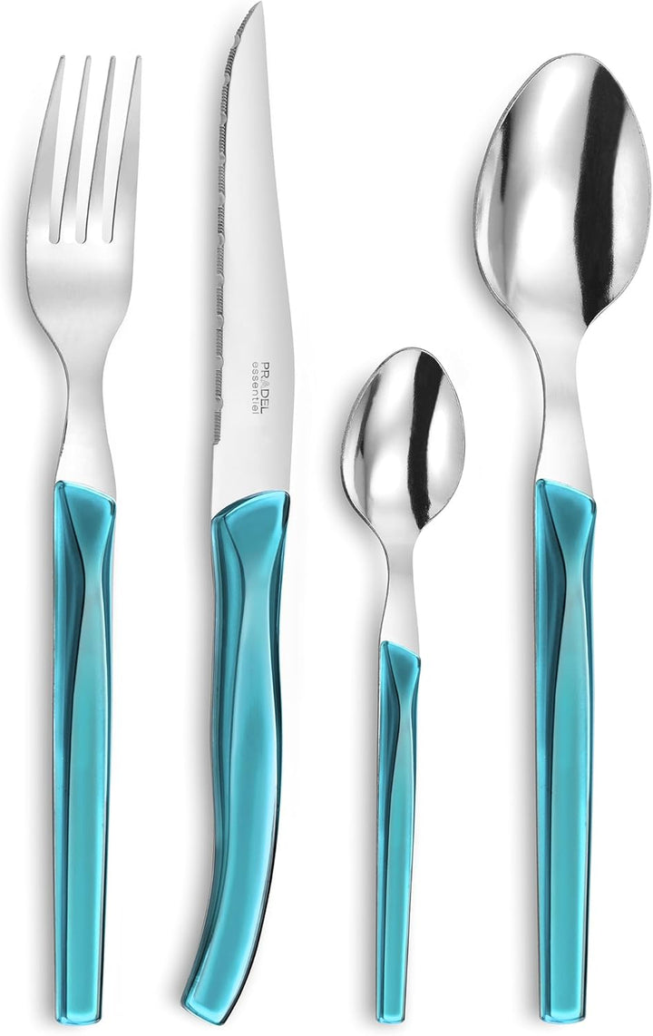 Lou Laguiole RISING SUN Besteck Set 6 Personen | 24-teilig | Türkis glänzend | Essbesteck 6 Personen