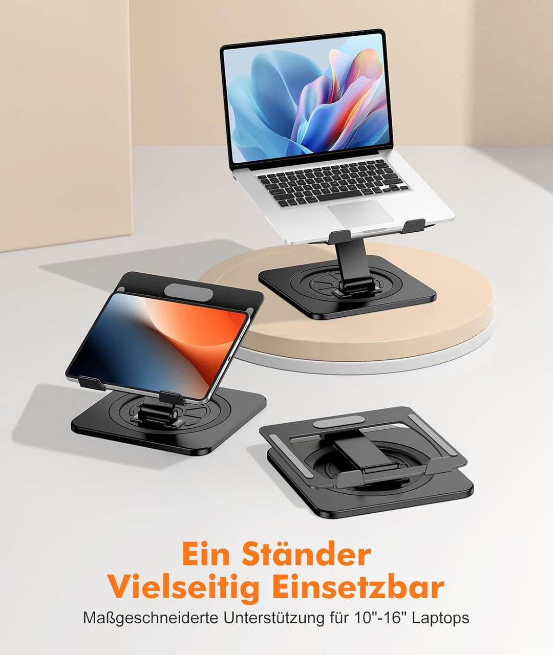 EOIWUY Laptop Ständer mit 360° Drehteller, Verstellbar Laptop Stand Aluminium, Ergonomischer, Belüft