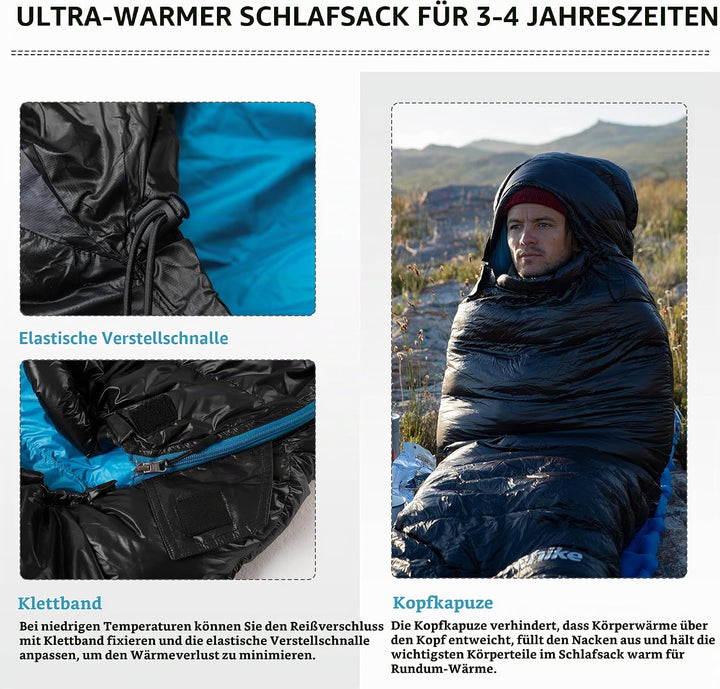 Naturehike CW-Serie RDS Daunenschlafsack,Ultraleichte Tragbare Kompackte Daunen Schlafsack 4 Jahresz
