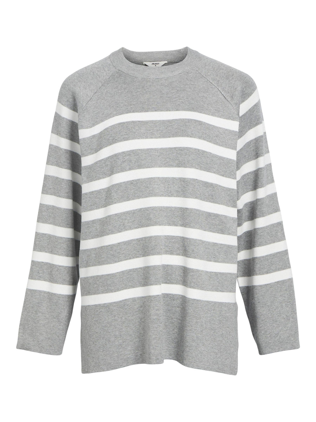 Object Damen Objester Ls Knit Top Noos Pullover L Light Grey Melange/Stripes:cloud Dancer, L Light G