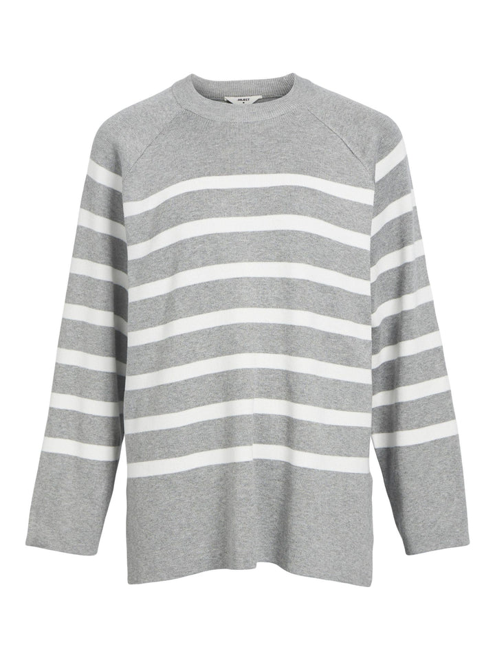 Object Damen Objester Ls Knit Top Noos Pullover XS Light Grey Melange/Stripes:cloud Dancer, XS Light