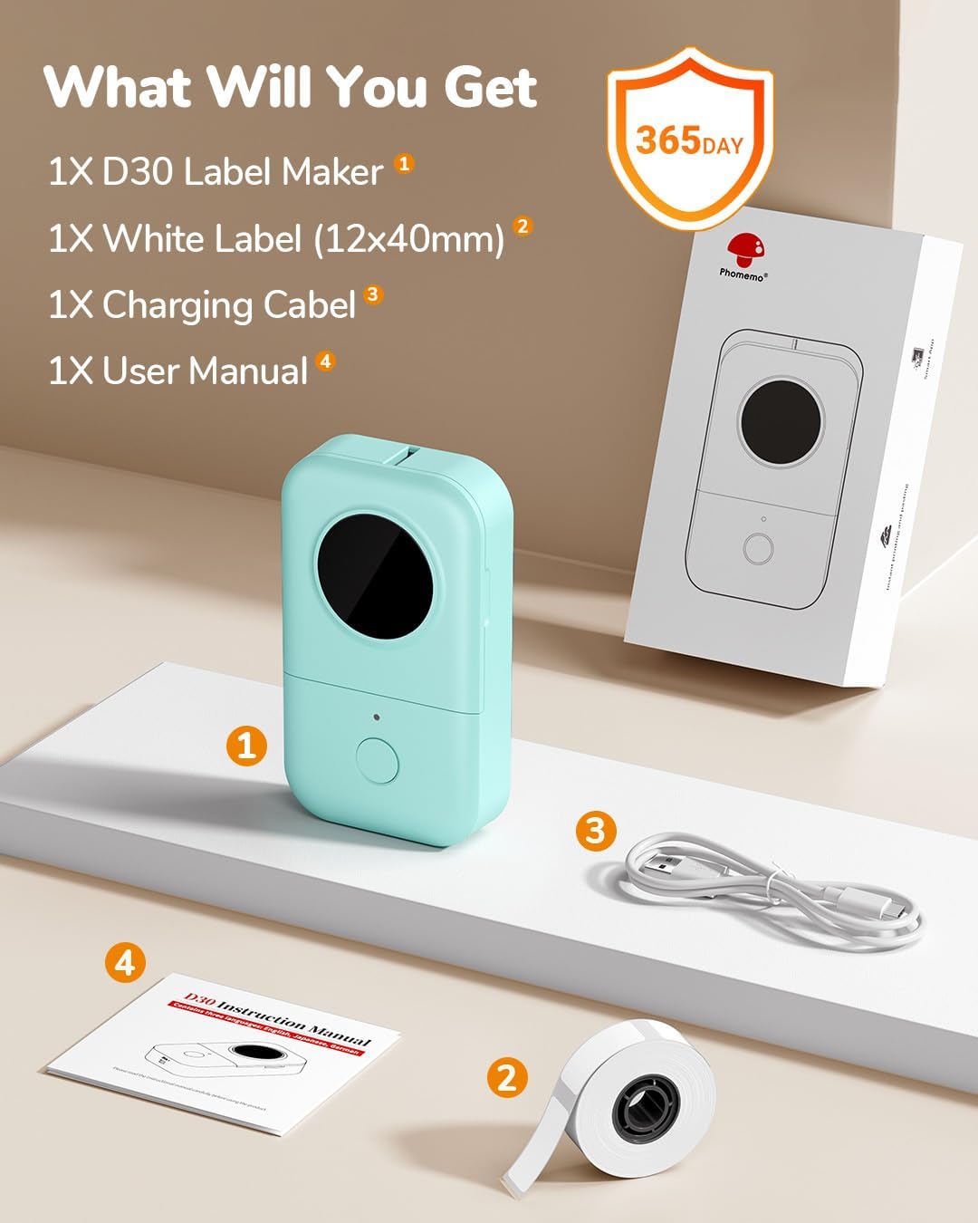 Phomemo D30 Mini Etikettendrucker - Beschriftungsgerät Selbstklebend Bluetooth Etikettiergerät,Label