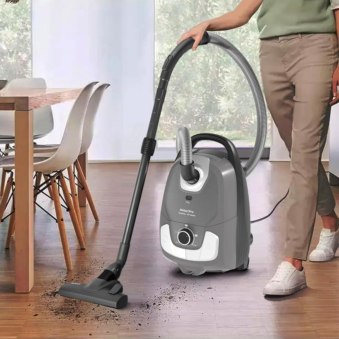 Akitas C11 Turbo 900W Staubsauger mit Beutel – inkl. zusätzlicher Turbo-Tierhaarbürste, 7 m Netzkabe
